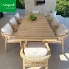 OEM ODM Custom Modern Solid Teak Wood Outdoor Dining Set with 6 Chairs Weather Resistant for Resort Hotel Park Use