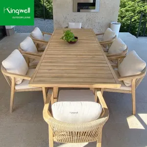 OEM ODM Custom Modern Solid Teak Wood Outdoor Dining Set with 6 Chairs Weather Resistant for Resort Hotel Park Use
