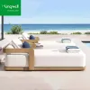 OEM ODM Modern Portable Outdoor Furniture Solid Teak Wood Daybed Thick Cushion Pool Sun Loungers for Hotel Use
