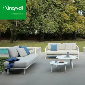 Outdoor Furniture Sofa Aluminium Rope 2 Seater Restaurant Outdoor Lounger Armrest Sofa Set with Coffee Table
