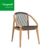 Outdoor Garden Outside Wooden Furniture Bistro Chairs Rope Woven Stackable Teak Wood Dining Chairs for Restaurant