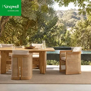 Outdoor Leisure Teak Solid Wood Dining Table Chair Set Durable Modern Design for Hotel Villa Courtyard Terrace