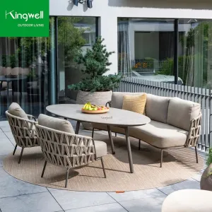Outdoor Lounge Furniture Set Powder Coated Aluminum Factory Direct Hotel Resort Garden Sofa with Dining Table
