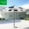 Outdoor Sunshade Umbrella with Steel Pole-Large LED Light Umbrella for Courtyard Shop Cafe Stall Wedding Camping Use