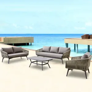 Outside Exterior Seating Area Patio Sectional Conversation Setting Furniture Outdoor Garden Aluminum Rope Couch Sofa Set on Sale