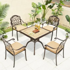 Patio Cafe Dining Aluminum 4 Seater Armchairs Furniture Outdoor Garden Balcony 5 Piece Cast Aluminum Table and Chair Dining Set