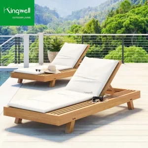 Premium Customization Modern Outdoor Single Recliner Waterproof Eco-Friendly Teak Sun Loungers Side Table for Hotel Park Use