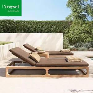 Resort Modern Luxury Pool Furniture Leisure Sun Lounger Outdoor Teak Wood Adjustable Chaise Lounge Chairs Beach Villas Park