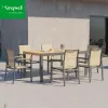 6 Seater Outdoor Furniture Tables and Chairs Aluminum Patio Garden Resort Lounge Dining Set with Teak Wood for Decorate