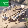 6 Seats Garden Furniture Dining Table Sets Teak Wood Outdoor Dining Table and Chair Set for Restaurant Hotel Projects