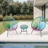 Stackable Colorful Lazy 3 Piece Balcony Patio Wicker Furniture Aluminum Outdoor Garden Synthetic Rattan Relax Acapulco Chair Set