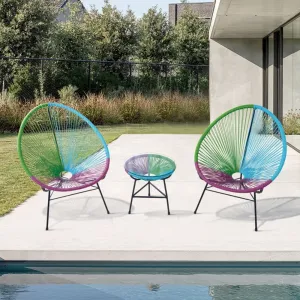 Stackable Colorful Lazy 3 Piece Balcony Patio Wicker Furniture Aluminum Outdoor Garden Synthetic Rattan Relax Acapulco Chair Set