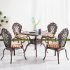 Stackable Modern Backyard Patio Square Table Chairs Outdoor Furniture Garden Balcony Cast Aluminum Dining Table Set for 4 Seats