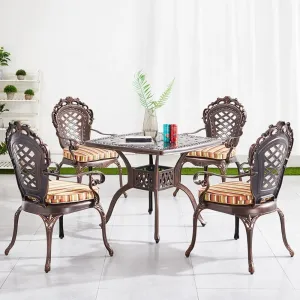 Stackable Modern Backyard Patio Square Table Chairs Outdoor Furniture Garden Balcony Cast Aluminum Dining Table Set for 4 Seats