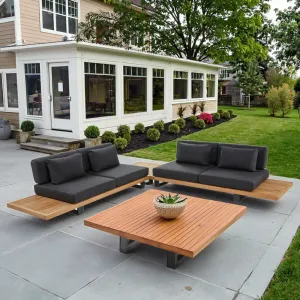 Stylish Waterproof Teak Wood Patio Sofa Set Modern Practical Outdoor Furniture for Courtyard Hotel Park for Living Room