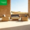 Teak Luxury Sofa Set Outdoor Furniture Hotel Garden Sofa Set Villa Weaving Rope Outdoor Sofa Set Lounge Garden Solid Wood Couch