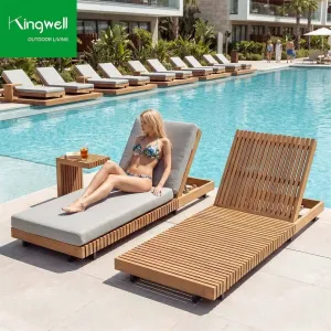 Teak Wood Modern Outdoor Pool Furniture Waterproof Garden Sun Loungers Side Table Cotton Cushions for Beach Living Room Park