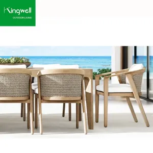 Teak Wood Outdoor Dining Sets for Park Patio Garden Courtyard-UV-Resistant Waterproof Dining Table Chairs Sectional Armchair