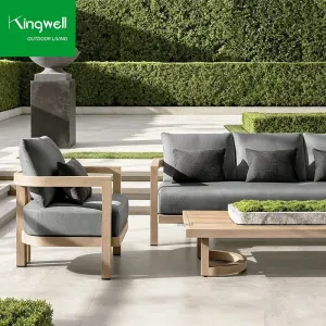 Teak Wood Outdoor Sofa Set with Waterproof Cushion for Dining Hotel Park Use-Eco-Friendly Modern Design