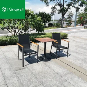 Textile Fabric Aluminum Frame Teak Wood Arm Sets With Chairs and Table Outdoor Patio Furniture Sets Bistro Table and 2 Chairs