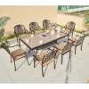 Vintage French Style Patio Dining Room Set Furniture Outdoor Garden Casting Aluminum Rectangular Table Chairs Sitting Set of 8