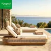 Vintage Luxury Leisure Outdoor Durable Eco-Friendly UV Resistant Swimming Pool Bed Adjustable Solid Teak Wood Sun Lounger