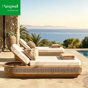 Vintage Luxury Leisure Outdoor Durable Eco-Friendly UV Resistant Swimming Pool Bed Adjustable Solid Teak Wood Sun Lounger