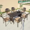 Waterproof Classical Garden Long Patio Set Outdoor Furniture Cast Aluminum Tea Dining Table Chairs with Cushion for 6 Person