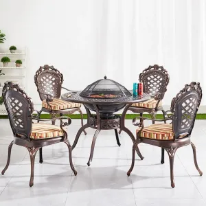 Waterproof Patio Park Events Dining Room Set Balcony Outdoor Garden Cast Aluminum BBQ Grill Smart Table Charcoal 4 Seater Chairs