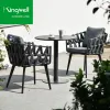 Waterproof Restaurant Furniture Balcony Table Set Outside Comfortable Seat Rope Woven Aluminum Outdoor Dining Set for Hotel Used