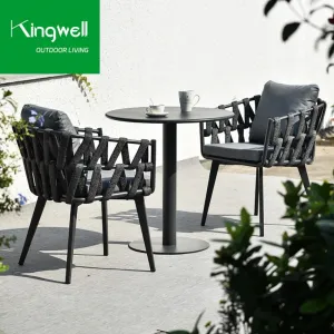 Waterproof Restaurant Furniture Balcony Table Set Outside Comfortable Seat Rope Woven Aluminum Outdoor Dining Set for Hotel Used