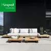 Weather Resistance Outdoor Furniture Combination Patio Garden Aluminum Wood Balcony Sofa Sets with Coffee Table