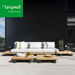 Weather Resistance Outdoor Furniture Combination Patio Garden Aluminum Wood Balcony Sofa Sets with Coffee Table