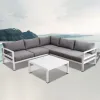 White Best Modern Outside Patio Lounge Couch Furniture Outdoor Garden L Shape Aluminum Sectional Corner Sofa Set with Table