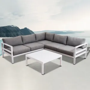 White Best Modern Outside Patio Lounge Couch Furniture Outdoor Garden L Shape Aluminum Sectional Corner Sofa Set with Table