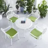 White Garden Dining Room Table 4 ArmChairs Balcony Patio Furniture Outdoor Cast Aluminum Restaurant Set with Umbrella Hole