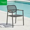 Wholesale Price Modern Outdoor Furniture Aluminum Comfortable Stackable Garden Dining Chairs Park Hotel Restaurant Teak Armrest