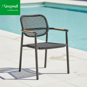 Wholesale Price Modern Outdoor Furniture Aluminum Comfortable Stackable Garden Dining Chairs Park Hotel Restaurant Teak Armrest