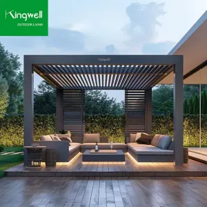 Windproof Sunshade Bioclimatic Pavilion Opening Roof Aluminum Garden Furniture Pergola With Custom LED Lights Electric Gazebo