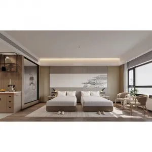 China Boutique Hotel Furniture Manufacturer Queen Size Hotel Bed Easy Installation Modern Wooden Hotel Bedroom Set for Apartment