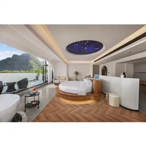 Commercial Hotel Furniture Solid Wood Round Bed Four Seasons Holiday Resort Hotel Vietnam Project Modern Hotel Bedroom Set