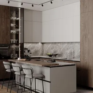 Custom All-in-One Mini Kitchenette Glass Laminated Plywood Cabinet Set for Apartment Contractor