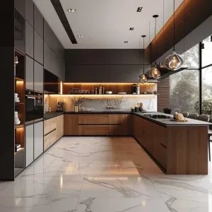 Custom Full Kitchen Cabinets Set Modern Luxury Black MDF Modular Kitchen Island Complete Sets Multi-Purpose Easy Installation