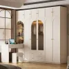 Custom Luxury 4-Door White Villa Wardrobe Closet Bedroom Furniture Wooden French Modern Design with 5 Drawers Space Saving