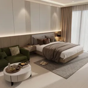 Custom Modern Hotel Room Particle Board Panel Melamine Luxury Hotel Bedroom Furniture Set for Apartment and Villa Renovation
