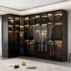 Custom Modern Tempered Glass Door Wardrobe Luxury Bedroom Furniture Aluminum Profile Walk-in Closet Wardrobe With Led Light
