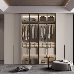 Custom Modern Wooden White Wardrobe Bedroom Furniture Luxury Wall Design 6-Door Closet Cabinet Drawers Living Room Space Saving