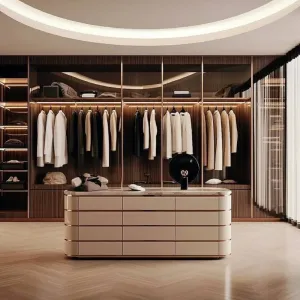 Custom Wooden Modern Walk-in Closet Wardrobe with LED Light Easy Assemble Luxury Bedroom Furniture for Living Room and Villa