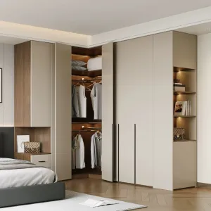 French Cream White Wardrobe Closet Wooden Modern Hinged Door Drawers Custom Hotel Bedroom Wardrobes Dressing Table
