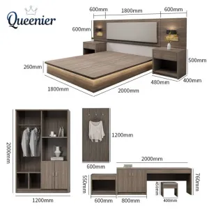 Hotel Bedroom Sets Apartment Solid Wood Hotel Bed Wholesale Price Minimalist Style Modern Hotel Room Furniture Set for Sale